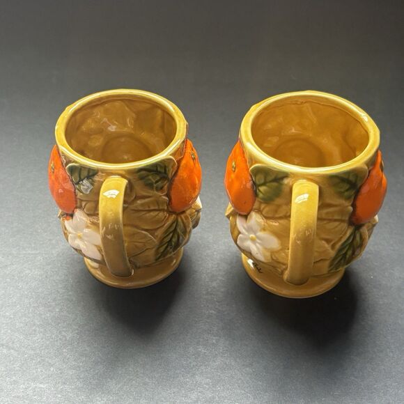 Vintage Florida Orange Blossom Souvenir Mugs Set 2 Japan Citrus Glazed Rare - Picture 10 of 13
